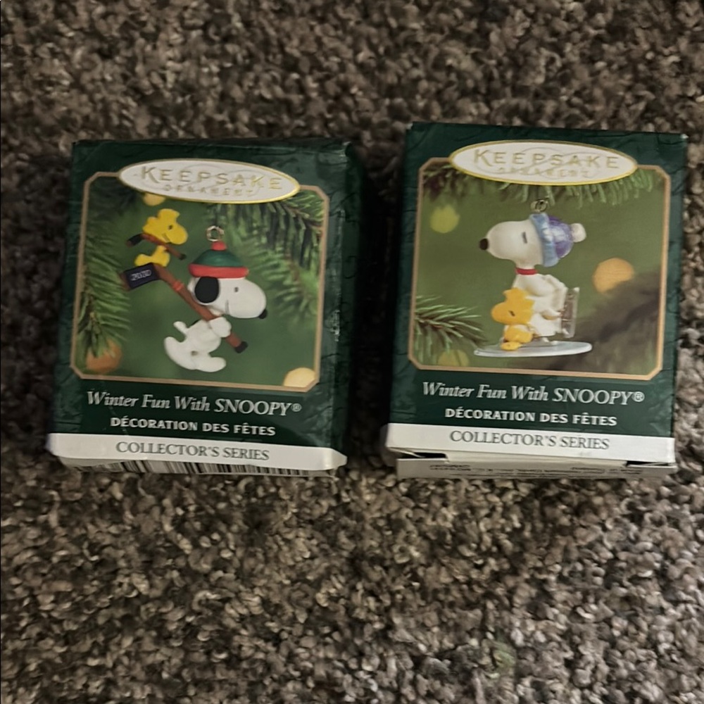 Hallmark Winter Fun with Snoopy Ornament Set - Green and White